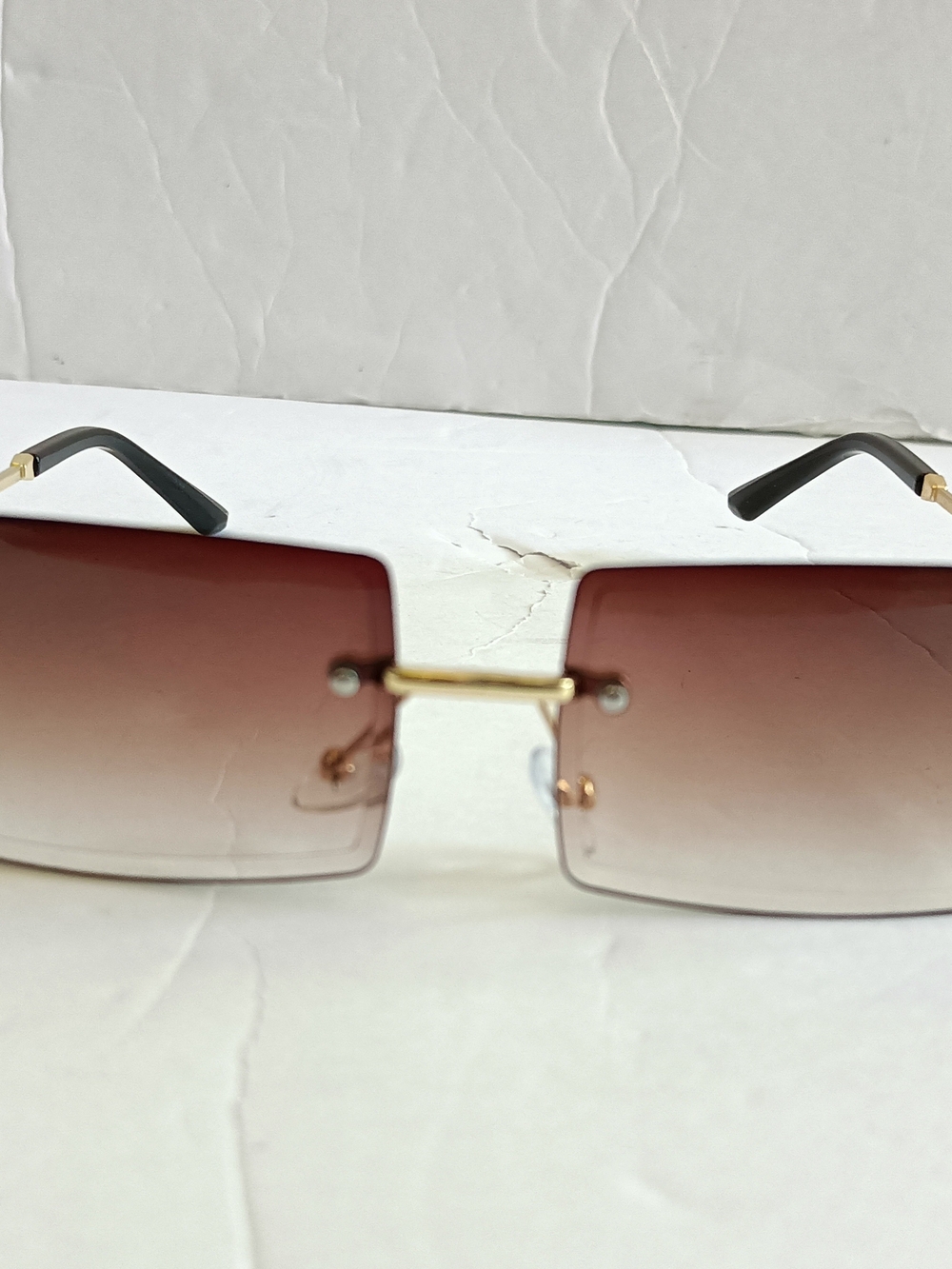 Rimless Gradient Square Sunglasses Gold Frame Brown and Purple Lenses - Picture 2 of 10